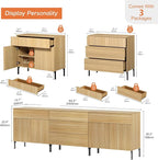 WAMPAT Fluted TV Stand for TVs up to 100", 3 in 1 Modern Entertainment Center with Storage Cabinets and 5 Drawers & 4 Doors, Wood Media TV Console Table with Storage for Living Room, Oak