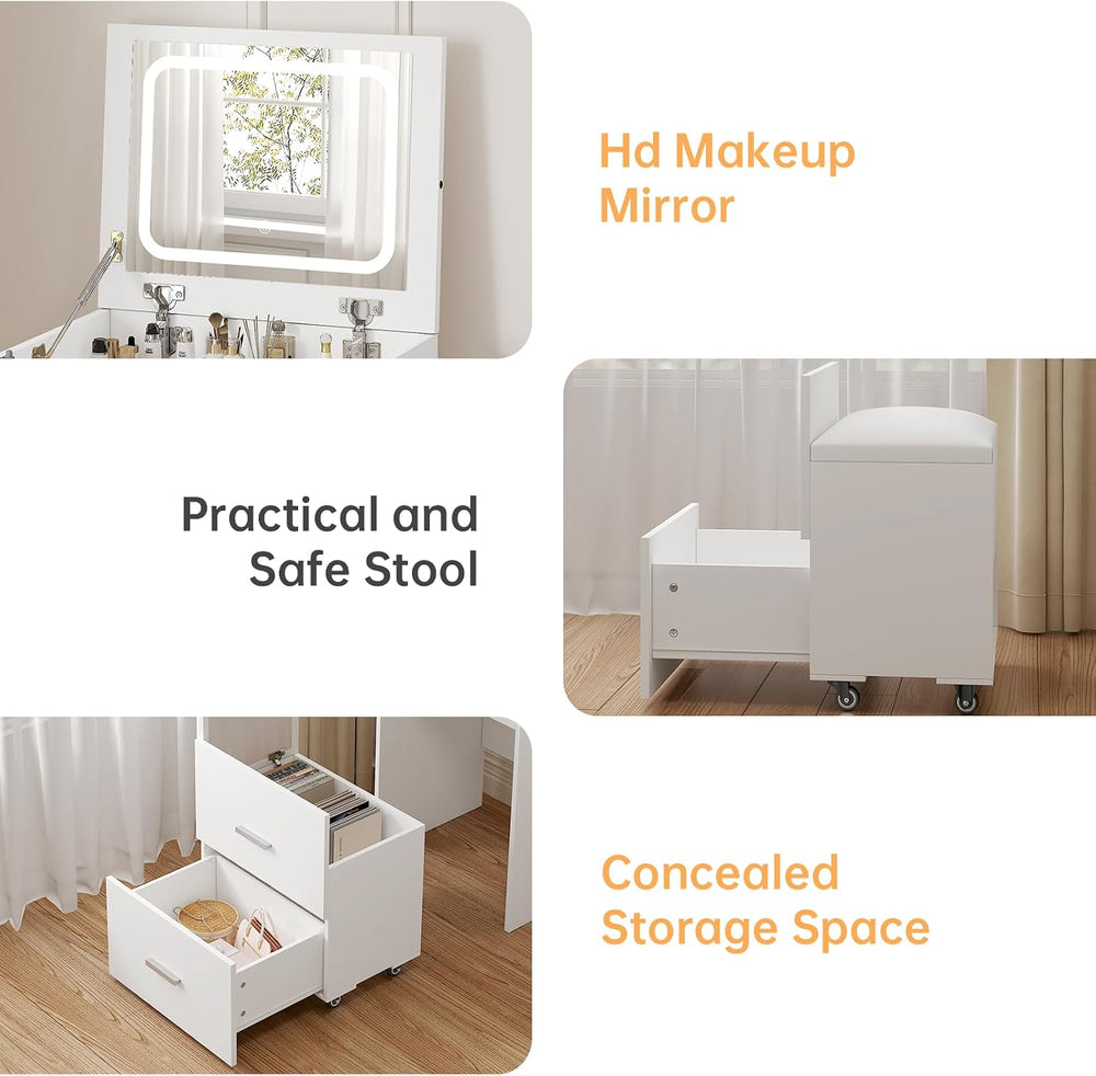Airynee 3 in 1 Vanity, Compact Vanity with 3 Drawers | Makeup Desk with Flip-...