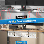 2 Pack Cable Management Under Desk White, Cinati 32" Large Cable Management Tray, Under Desk Alloy Steel Wire Organizers, Cord Hider Tray for Office and Home - Tape or Screw Installation