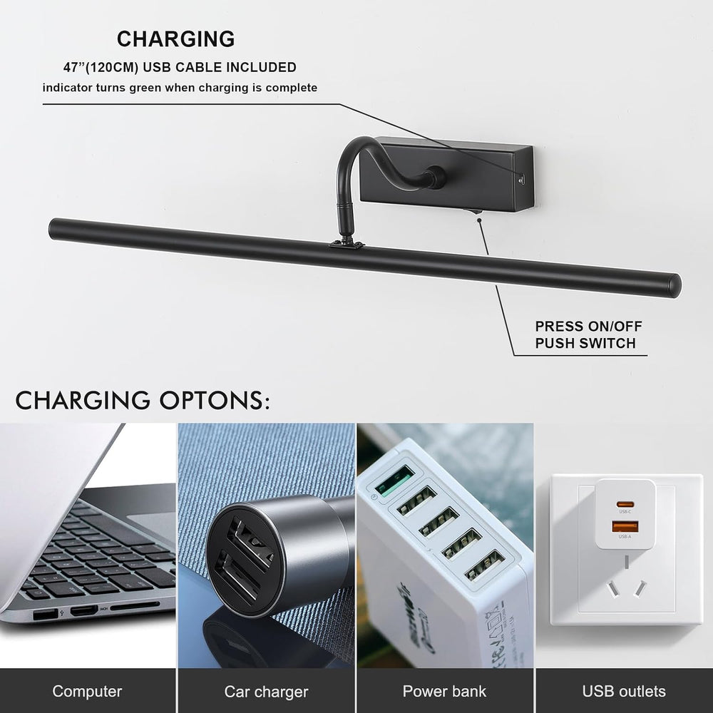 Black Picture Light, 24inch Wireless Picture Lights for Wall Rechargeable, 10...