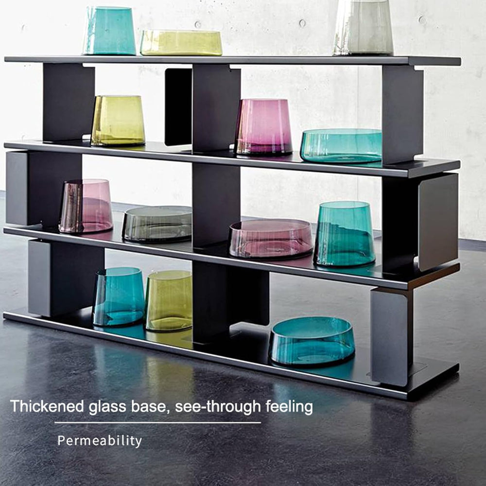 Small Glass Side Table for Living Room – Modern Round End Table with Hand-Blo...