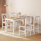 soges Dining Table Set for 4, 42.5 inch Pine Wood Dining Room Table with 4 Chairs, 5-Piece Kitchen Table Chairs Set for Small Space, Apartment, Dinette, Breakfast, White and White