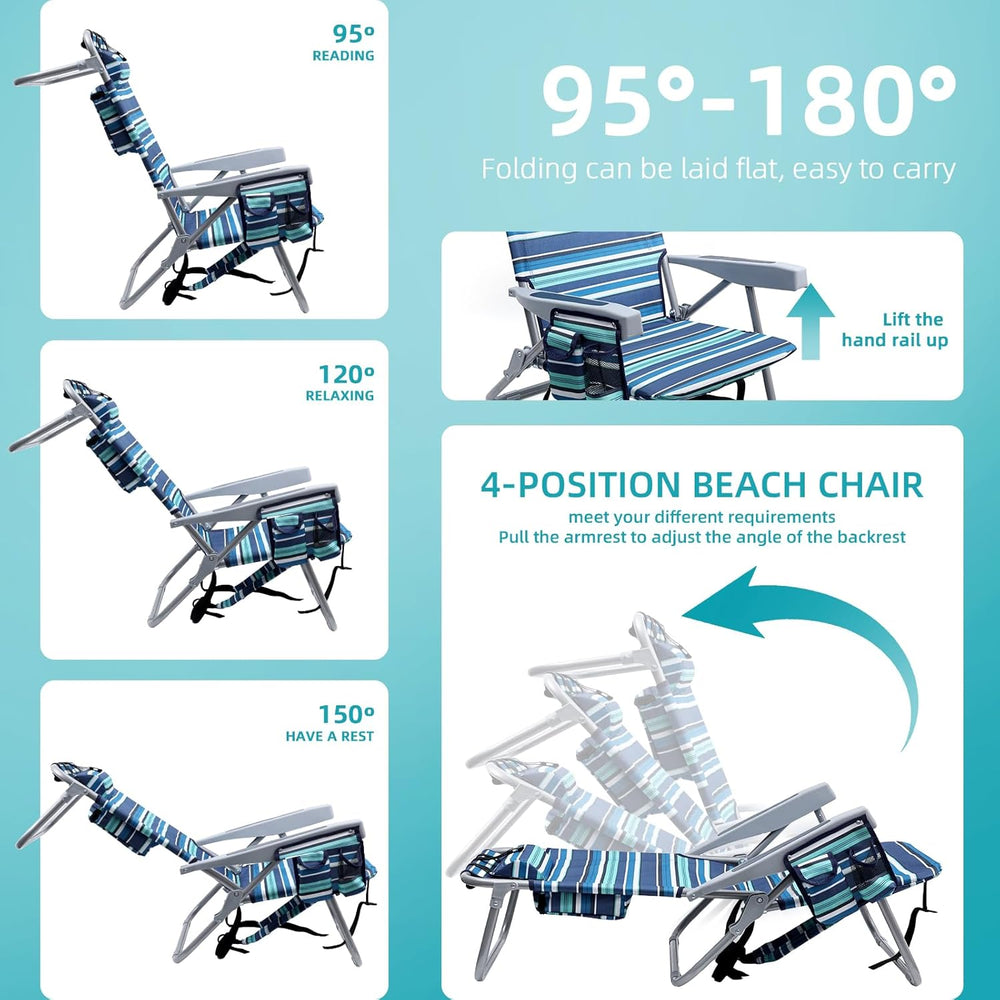 Yestomo Beach Chairs for Adults Heavy Duty, Compact Portable Lay Flat Folding...