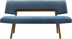 Armen Living Channell Mid Century Modern 5 Piece Walnut Wood Dining Table Set with Benches in Blue Fabric