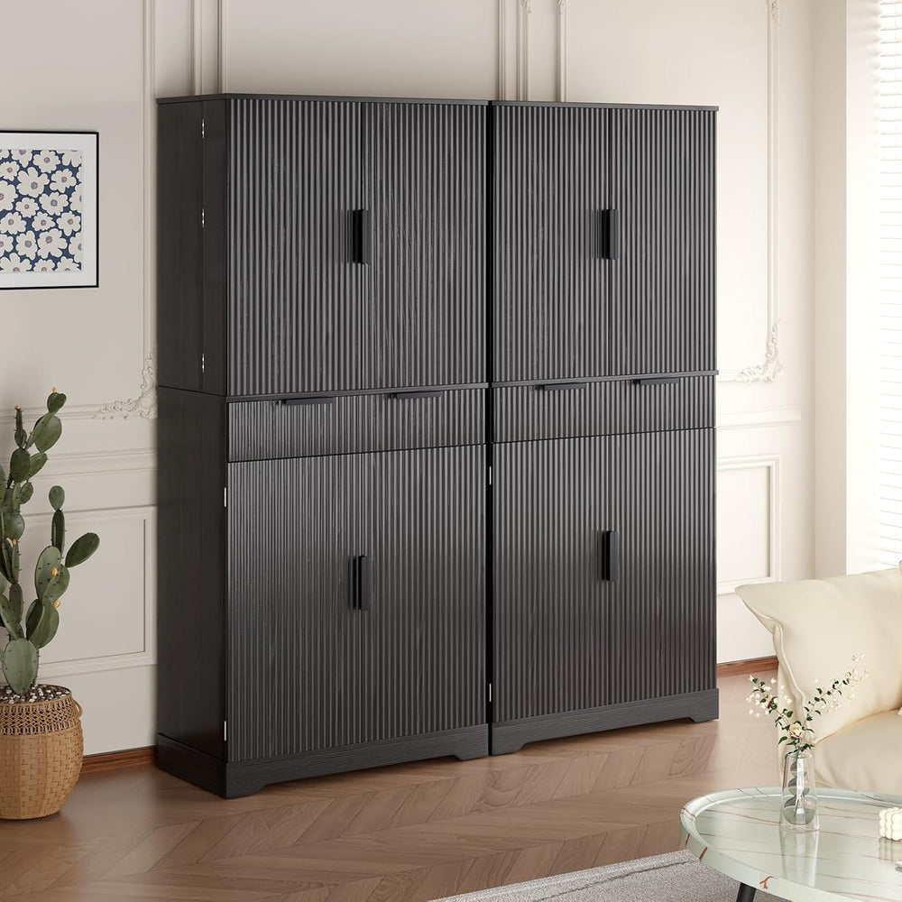 72” Kitchen Pantry Cabinet, Fluted Kitchen Cupboard with Doors and Large Draw...