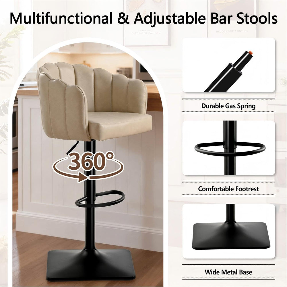 Swivel Bar Stools Set of 2: 24.8" to 32.7" Height Adjustable PU Uph...
