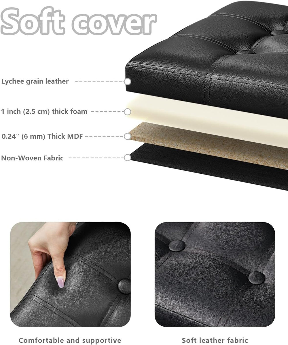 Bsketa Storage Ottoman Bench, 17" Folding Leather Foot Rest,Black 2 Pack...