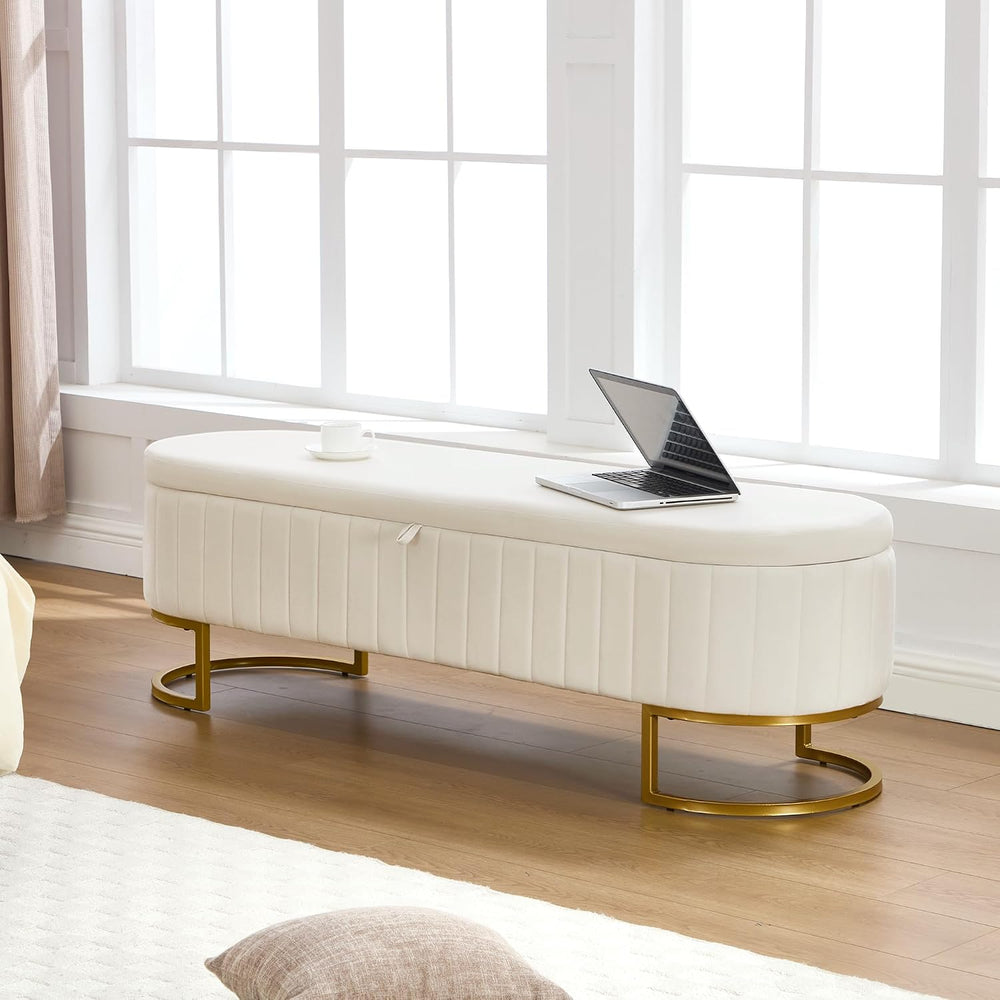 Storage Ottoman Bench, 63" Velvet End of Bed Bench Bedroom Bench King Si...