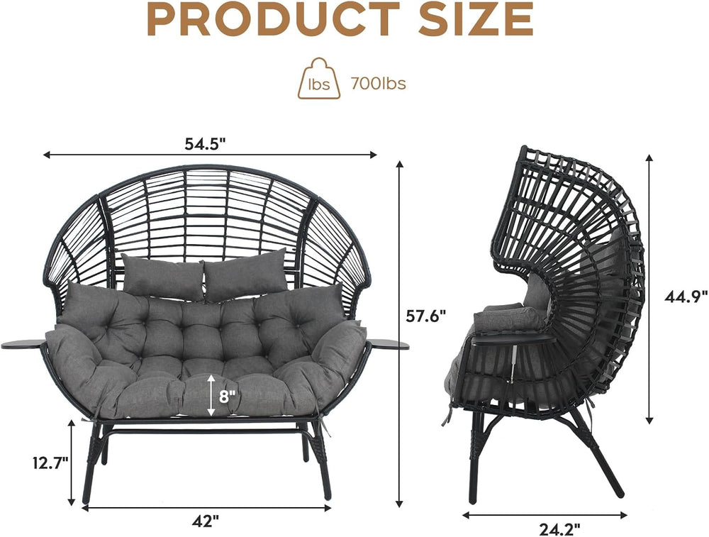 Double Egg Chair with Cup Holder Outdoor Indoor,2 Person Oversized Wicker Lou...