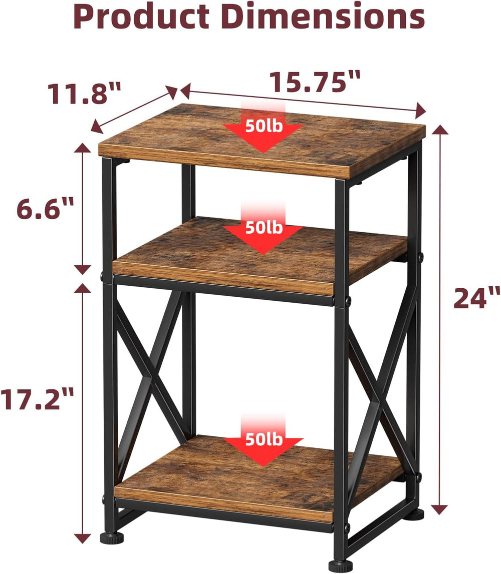 Simple Trending Side Table, End Table with 3 Tiers Open Shelves, Bedside Tabl...