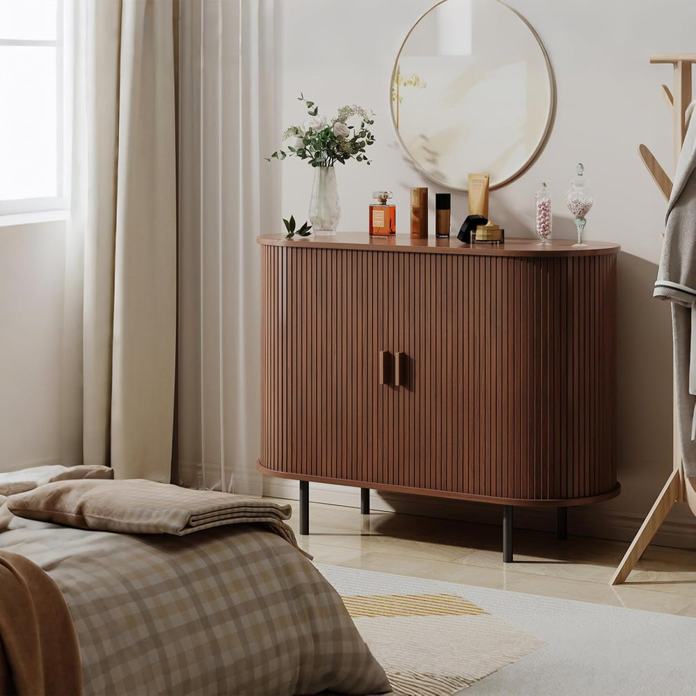 Buffet Sideboard Cabinet with Fluted Sliding Door, 40" Storage Console T...
