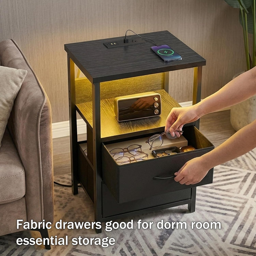 Fixwal Night Stand with Charging Station (2 AC Outlets & 2 U-S-B Ports) L...