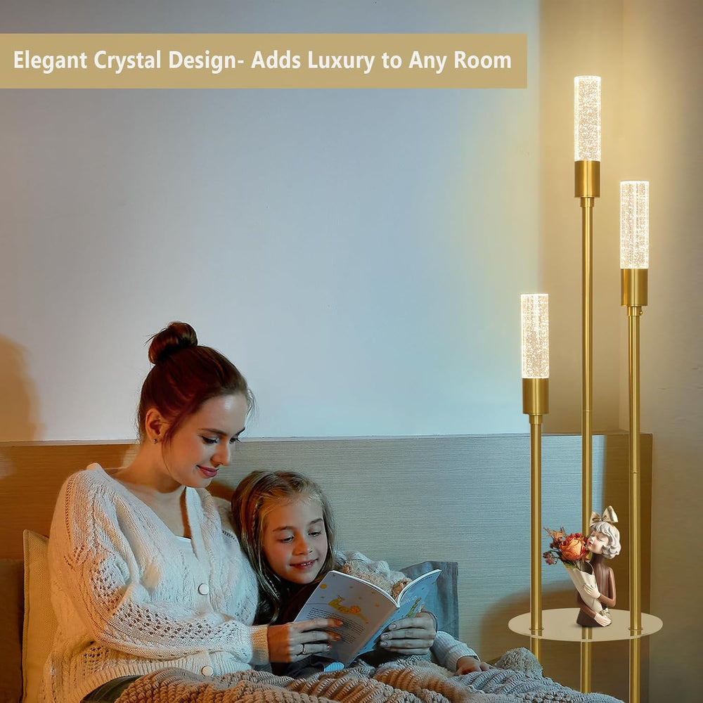 Modern Gold Floor Lamps for Living Room, Bubble Crystal Floor Lamp with Shelv...