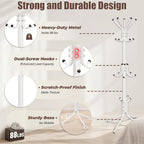 Metal Coat Rack, Freestanding Coat Tree & Hall Tree with 15 Hooks, Sturdy Coat Rack Stand and Hat Rack, Coat Hanger for Entryway, Bedroom, Office for Jackets, Hats, Bags,White