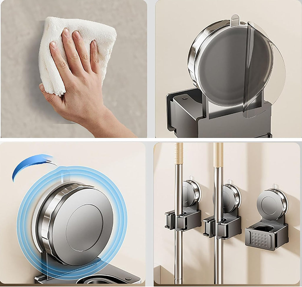Sucked Type Mop Holder, Plastic White Mop Hanger for Home (white)