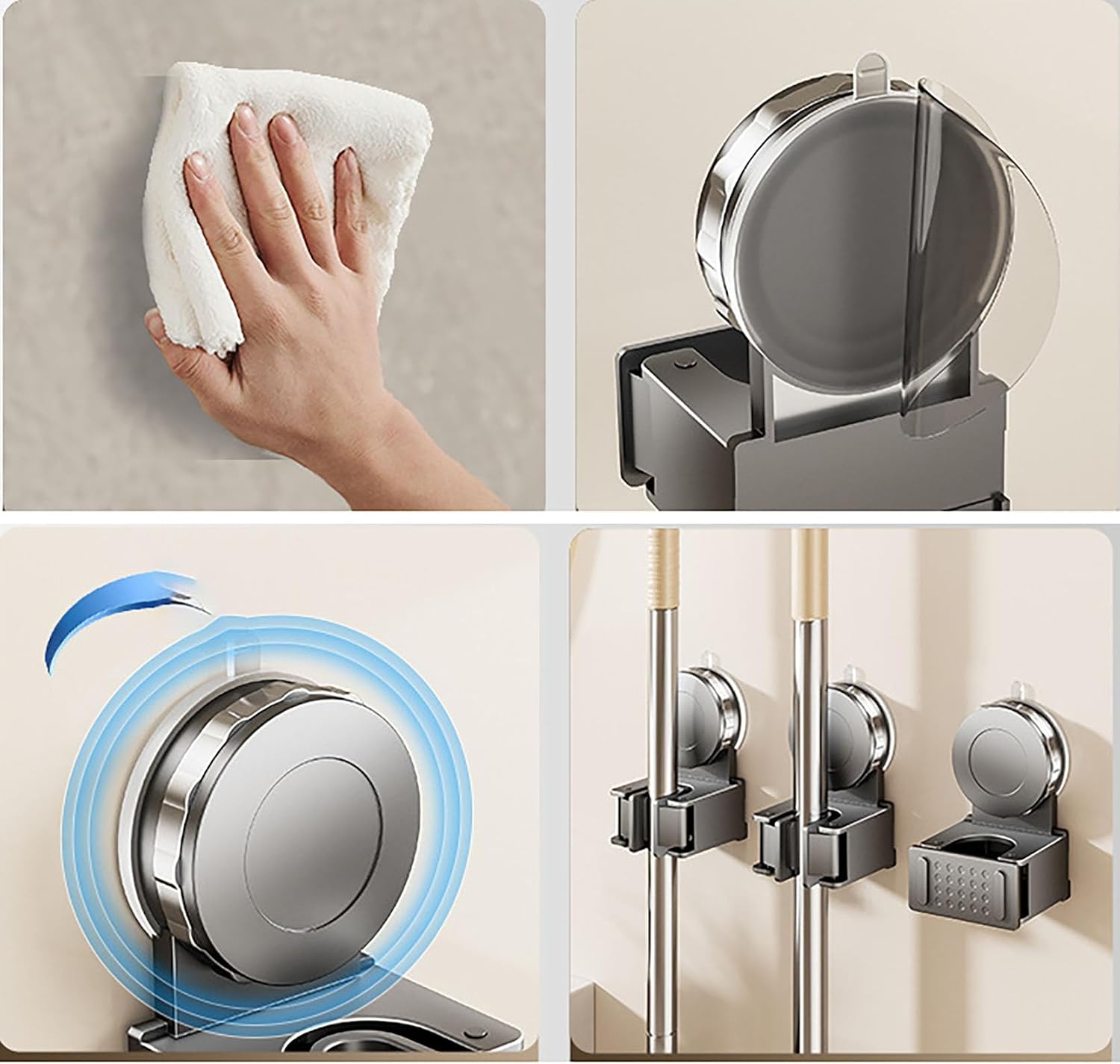 Sucked Type Mop Holder, Plastic White Mop Hanger for Home (white)