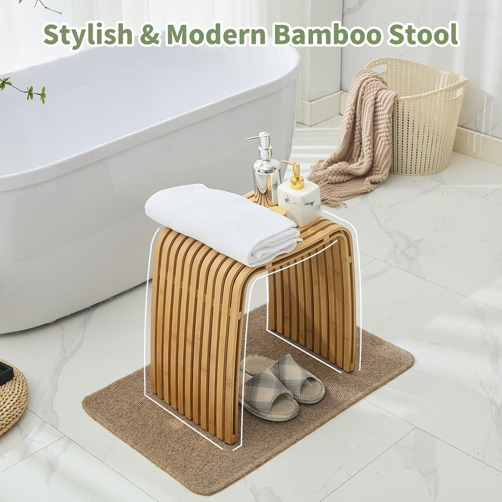 Bamboo Shower Bench, Waterproof Non-Slip Bath Stool,Sturdy Stable