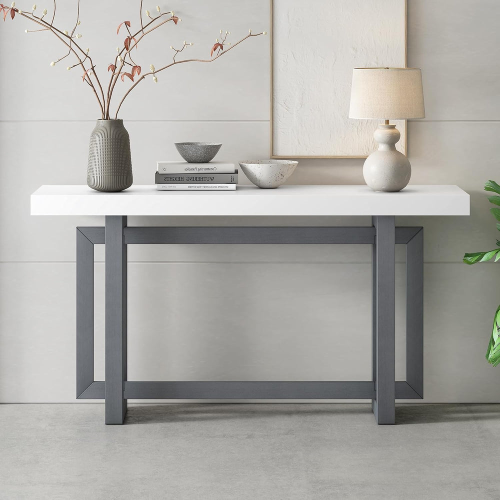 Contemporary Console Table with Wood Top, 59" Wood Extra Long Entryway T...