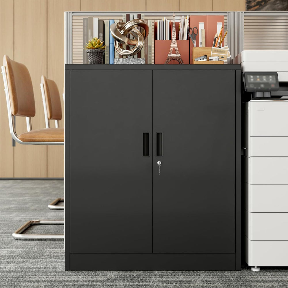 BESFUR Metal Garage Storage Cabinet with 2 Locking Doors and 2 Adjustable She...