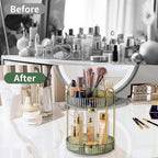 360 Rotating Makeup Organizer,2 Tier Large Capacity Make Up Organizers and Storage,Skincare Perfume Vanity Organizers,Bathroom Cosmetics Storage Organizer Countertop (Green)