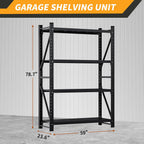 4800LBS Heavy Duty Shelving Units, 4 Tier Adjustable Metal Utility Shelf, 78.7" H Garage Storage Shelves Organization Rack for Industrial, Warehouse, Basement (Black, 23.6" D×59" W×78.7" H)