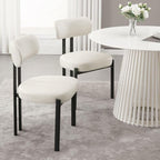 LukeAlon Faux Leather Dining Chairs Set of 2, Modern Curved Back Armless Kitchen Chairs with Black Metal Legs Upholstered Reception Guest Chairs for Home Office Restaurant Dining Room, White