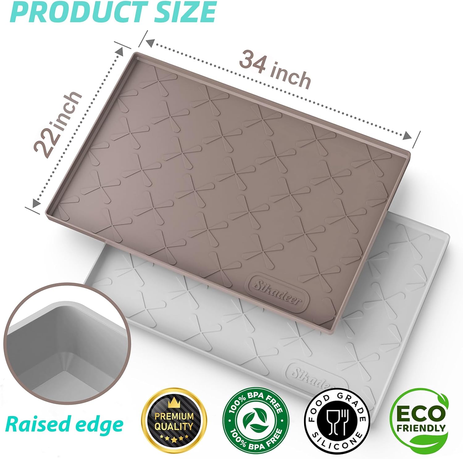 SIKADEER 34" x 22" Under Sink Mat Waterproof, Silicone Mat Kitchen Drawer Shelf and Cabinet Liner, Sink Protector for Kitchen Organizers and Storage, Boot Tray Pet Food Mats
