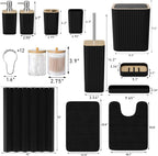 Bathroom Set - 25PC Black Bathroom Set with Shower Curtain and Rugs, Bathroom Accessories Set, Black Shower Curtain Set with Bathroom Trash Can