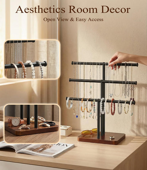 3 Tier Jewelry Holder Organizer, Bracelet Holder Display, Detachable T Bar Wood Jewelry Organizer, Jewelry Display Stand, Necklace Bracelet Holder for Earring, Watches, Rings, 2025 New - Brown