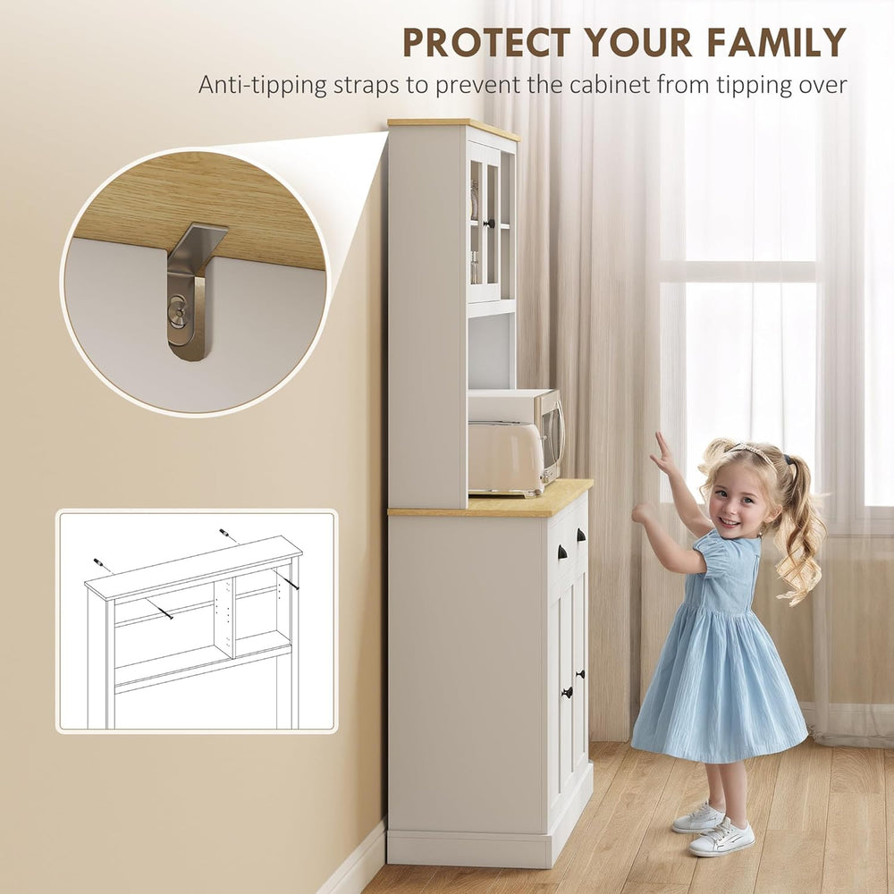 HOMCOM Kitchen Pantry Storage Cabinet with Microwave Stand, 71" Modern K...