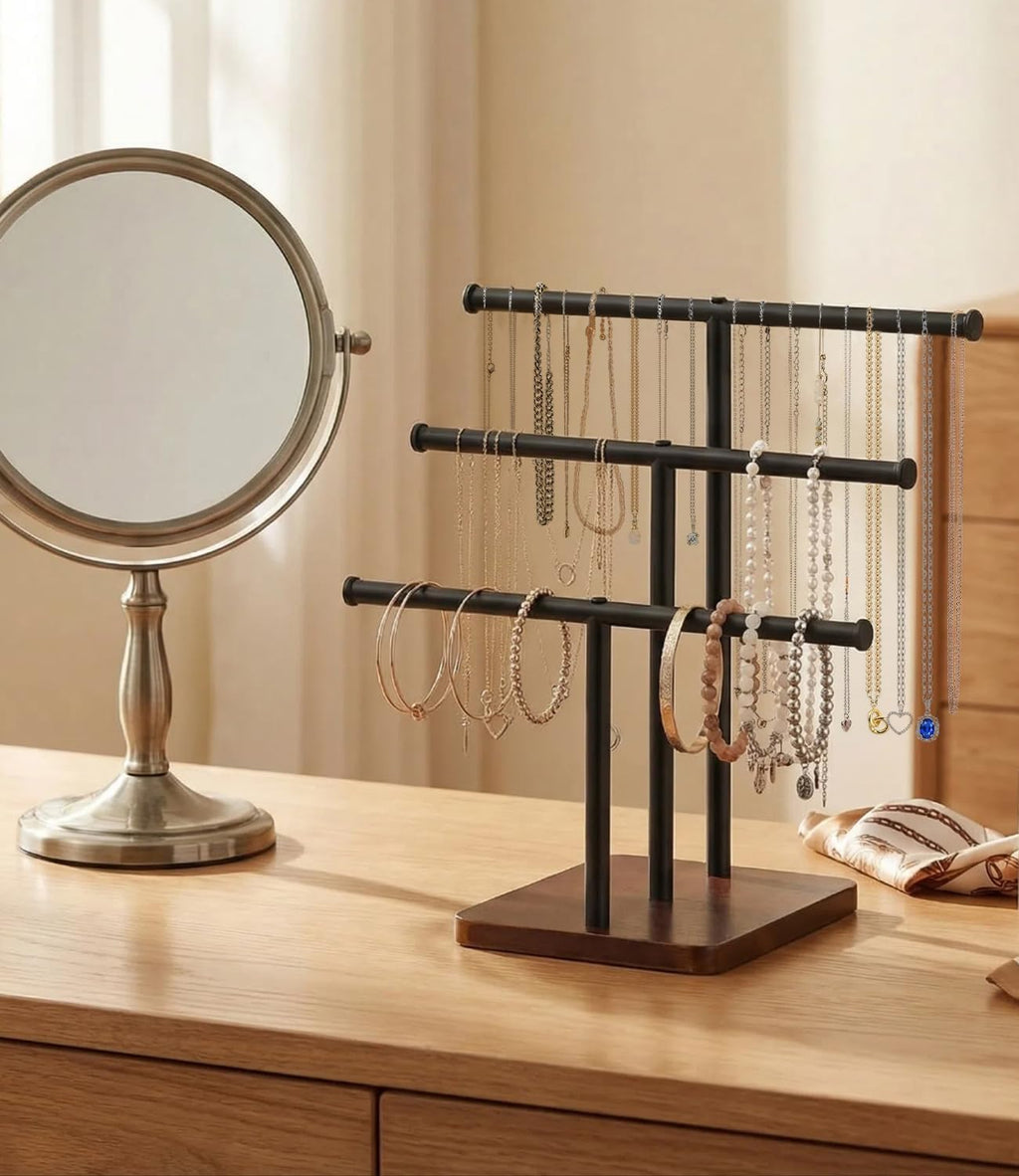 3 Tier Jewelry Holder Organizer, Bracelet Holder Display, Detachable T Bar Wood Jewelry Organizer, Jewelry Display Stand, Necklace Bracelet Holder for Earring, Watches, Rings, 2025 New - Brown