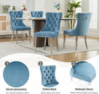 Mid Century Modern Dining Chairs Set of 6, Velvet Upholstered Kitchen & Dining Room Chairs with Nailhead Trim & Brushed Silver Metal Legs, Tufted Kitchen Chairs, Sillas De Comedor (Sky Blue, 6 Pcs)