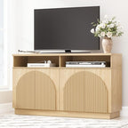 Yechen Fluted TV Stand with 4 Arched Reeded Design Doors, Modern Entertainment Center with Storage for Up to 55 Inch, Media Console, Multi-Functional TV Cabinet for Living Room, Natural Oak