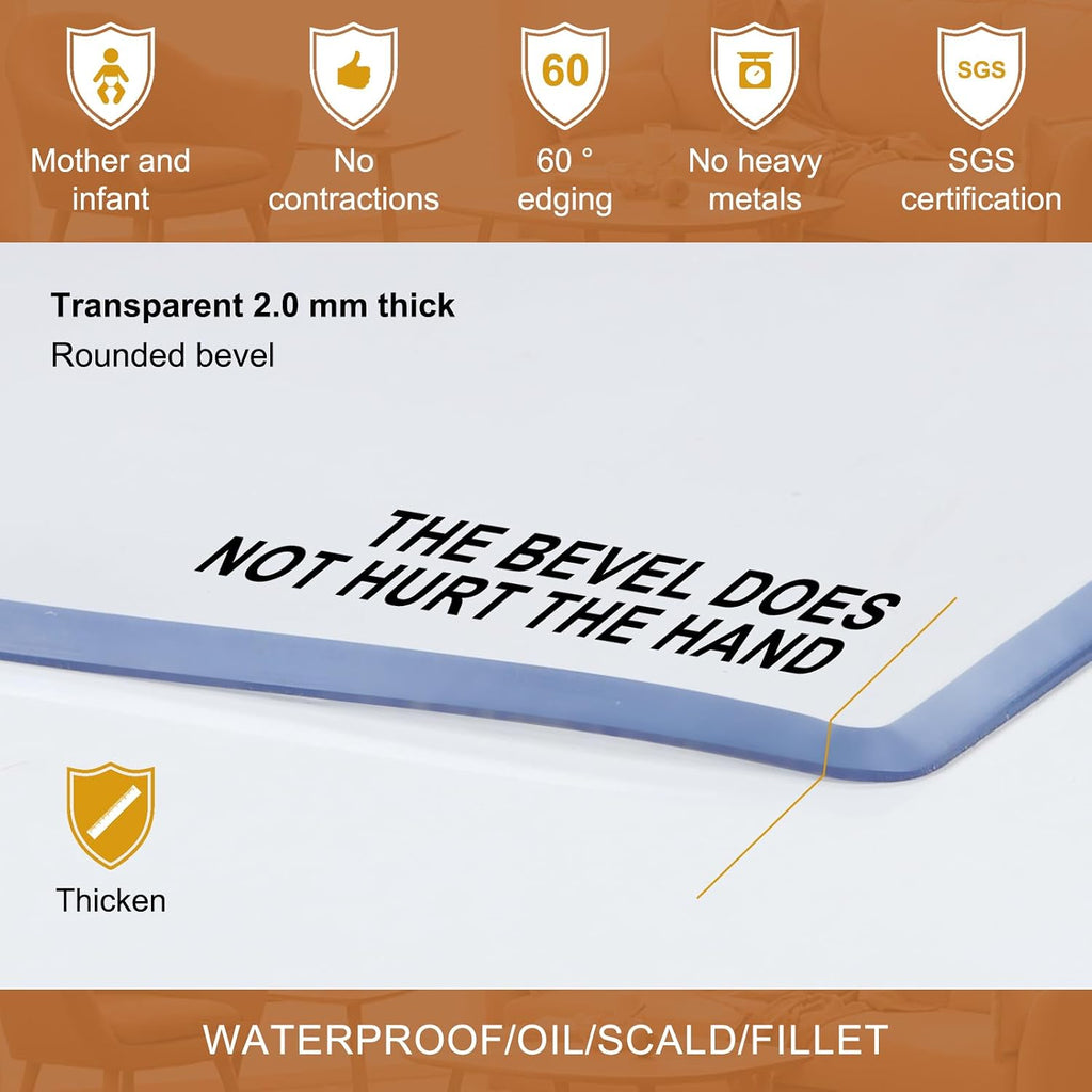 Clear Vinyl Tablecloth Protector, 24 x 36 Inch, 2mm Thick Clear Plastic Table Cloths, Rectangular Transparent Non-Slip Desk Pads Mats for Countertop, Kitchen Table