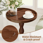 Small Round Side End Table - Solid Wood Accent Drink Table for Living Room, Modern Bedside Coffee Table Nightstand with Pedestal, Vintage Corner Couch Tables for Bedroom Small Spaces, Rustic Brown