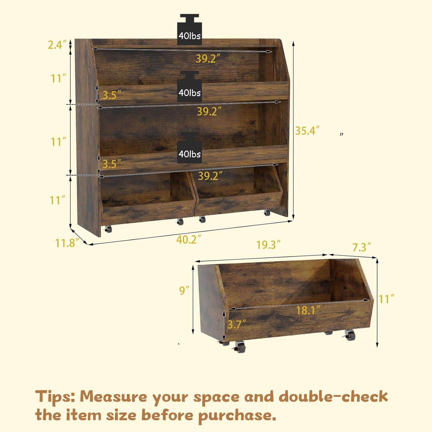 COZPAW Toy Storage Organizer, 3 Tier Montessori Shelf with Movable Bins, Toy Organizers Book Shelf for Kids Room, Playroom, Nursery (Brown)