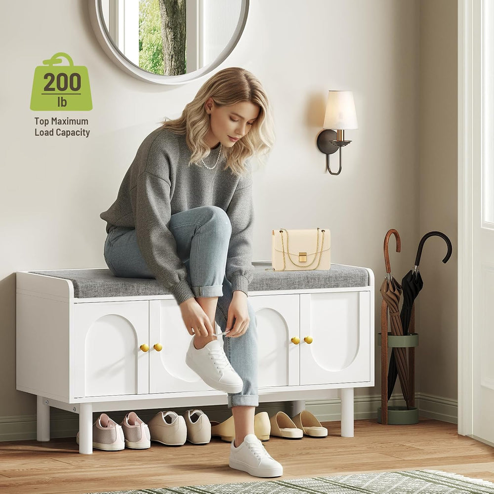 Shoe Storage Bench, 2-Tier Entryway Bench with Cushion, 15" D x 39.4&quo...