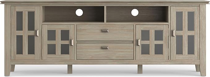SIMPLIHOME Artisan TV Stand - 72 inch Wide Solid Wood Media Console in Distressed Grey, Contemporary Entertainment Center for Living Room for TVs up to 80 Inches with Drawers and Cable Management