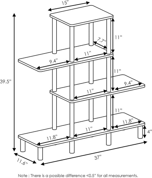4-Tier Ladder Accent Display Shelf, Toolless Open Shelves Book Shelf, Round Tubes Storage Shelves, for Organization and Storage, Garage, Home Office, Living Room, Espresso