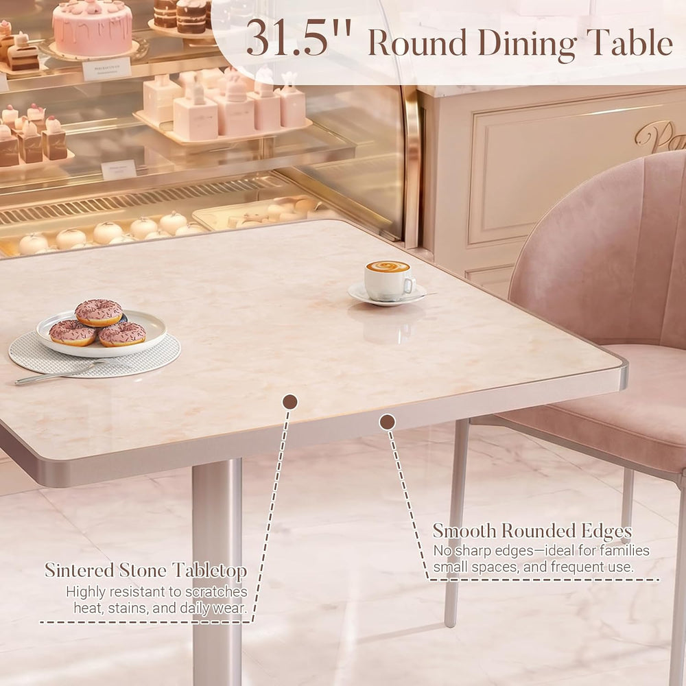 31.5'' Tulip Table, Square Dining Table with Glossy Sintered Stone Ta...