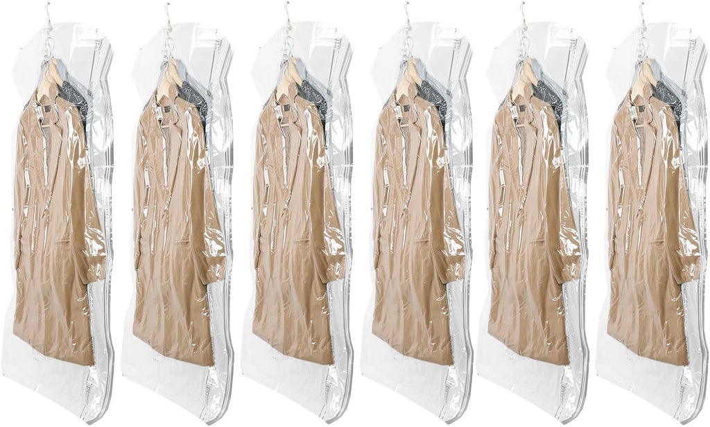 TAILI Hanging Vacuum Sealer Storage Space Saver Bags for Clothing, Suits and Jackets, Closet Organizers, 6 Pack Jumbo Clear