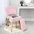 Vanity Stool Chair with Storage & Folding Back, Faux Rabbit Fur Soft Padded Seat Ottoman, 4 Solid Wood Legs Anti-Slip Feet, Small Stool for Vanity Desk for Makeuproom, Bedroom 15.7”x12.5”x28.7”（Pink）