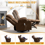 Swivel Rocker Recliner Chair with Vibration Massage & Lumbar Heating, Ergonomic Lounge Chair for Living Room, Rocking Function, Side Pocket, 2 Cup Holders, USB Charging Port