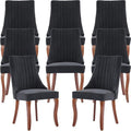 Black Mid Century Dining Chairs Set of 8, Modern Kitchen & Dining Room Chairs Set of 8, Linen Upholstered Kitchen Chairs, Sillas de Comedor, Wood Legs (Black, 8 Pcs)
