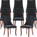 Black Mid Century Dining Chairs Set of 8, Modern Kitchen & Dining Room Chairs Set of 8, Linen Upholstered Kitchen Chairs, Sillas de Comedor, Wood Legs (Black, 8 Pcs)