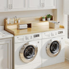 2-Tier Washer Dryer Countertop with 2.75" H Edge Rails, 58" W x 28" D Laundry Countertop for Folding Clothes, Washer and Dryer Topper with Non-Slip Pad (Pure Wood Color)