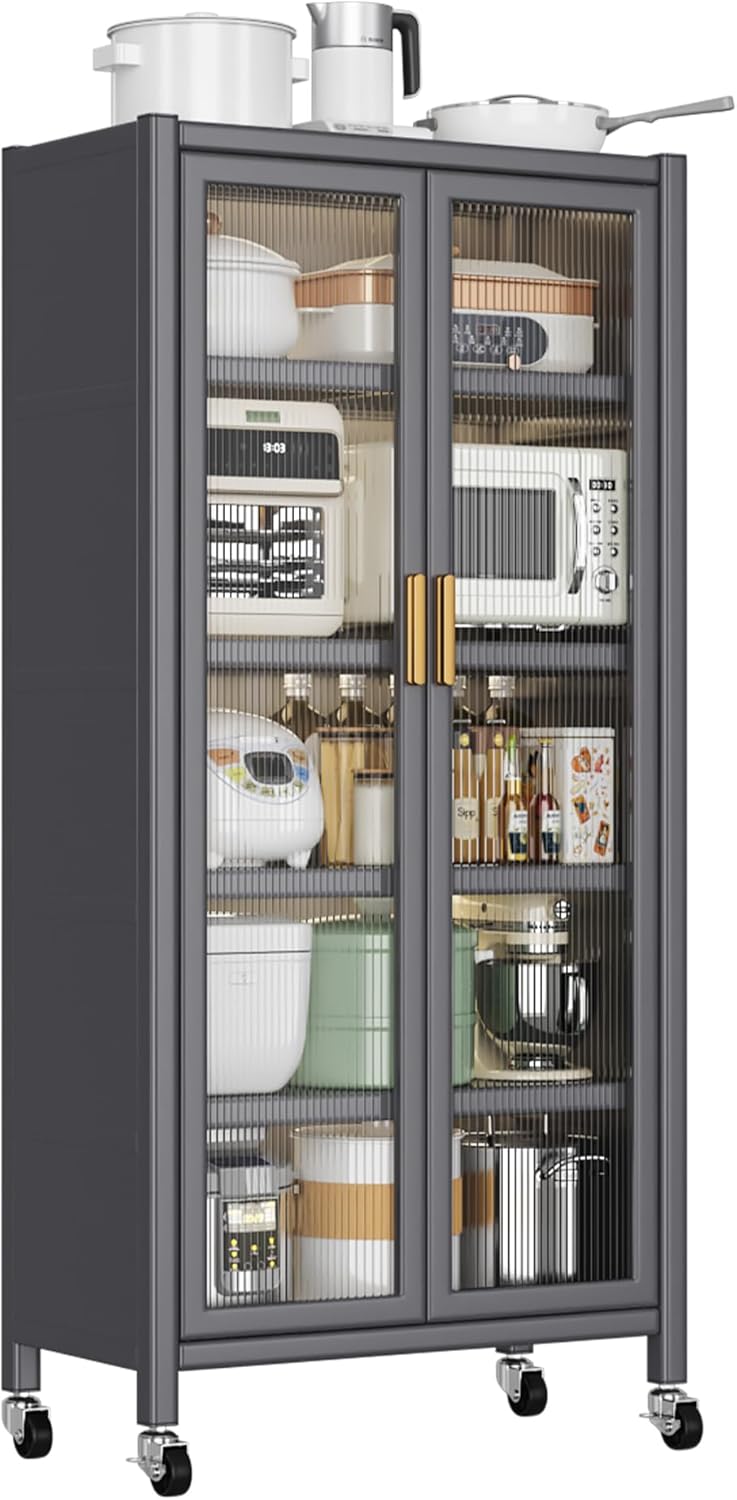 Kitchen Pantry Metal Kitchen Shelving Floor-to-Ceiling Multilevel Household M...