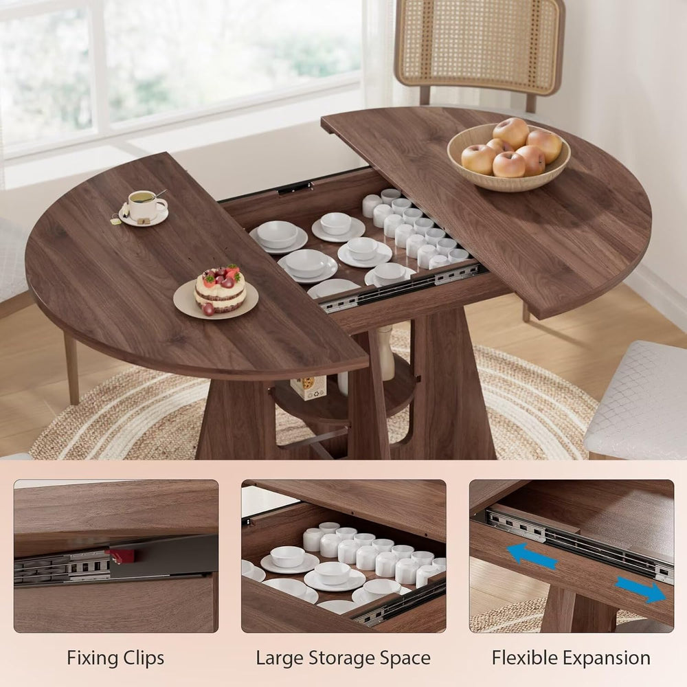 Extendable Round Dining Table for 4-8, 43.3in-59in Modern Kitchen Dining Tabl...