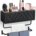 Hair Tool Organizer Wall Mount, Hair Dryer Holder with 2 Towel Bars, Wood Hot Tools Organizer, Rustic Bathroom Organizer Blow Dryer Holder for Bathroom Decor, Flat Iron, Curling Wand, Brushes(Black)