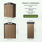 5x3 FT Outdoor Metal Storage Shed, Double Door, 1 Clear Window, Tool Shed for Garden, Patio, Backyard Brown